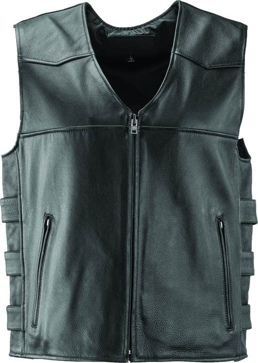 River Road Plains Leather Vest Black - 4XL