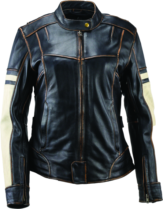 River Road Dame Vintage Leather Jacket Black Womens - Medium