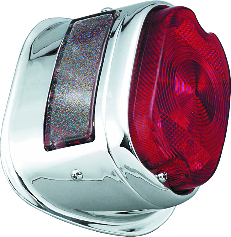 Bikers Choice 56-72 Big Twin & XL Chrome Taillight W/Red Lens & Top License Light Repl H-D 68010-64B