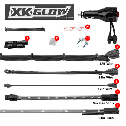 XK Glow Strip Single Color Underglow LED Accent Light Car/Truck Kit White - 8x24In Tube + 4x8In