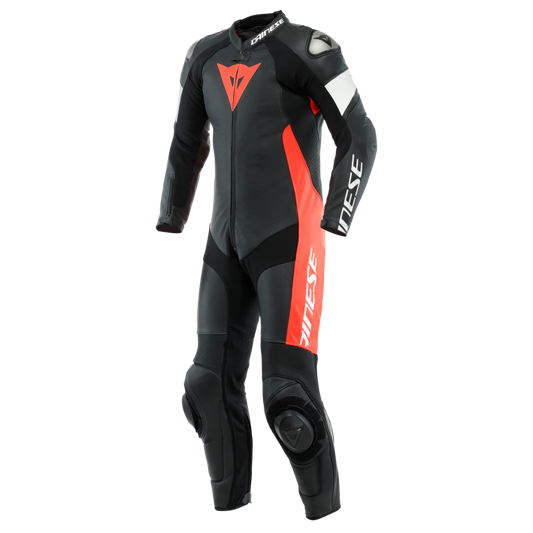 Dainese Tosa 1PC Leather Suit Perforated Black/Fluo-Red/White Size - 54