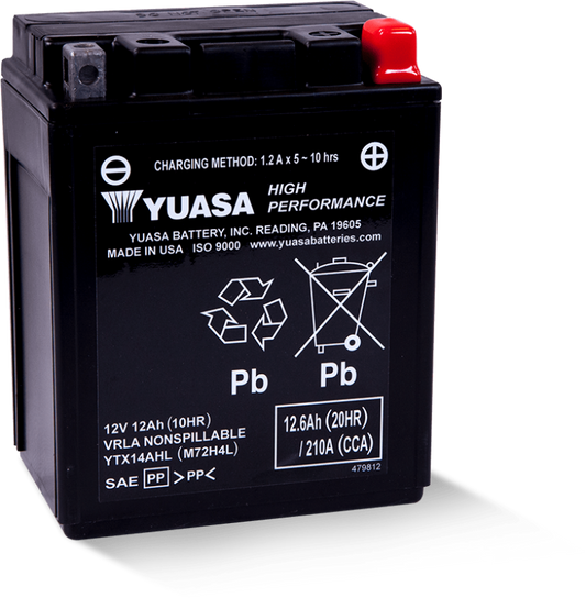 Yuasa YTX14AHL Maintenance Free AGM 12 Volt Battery