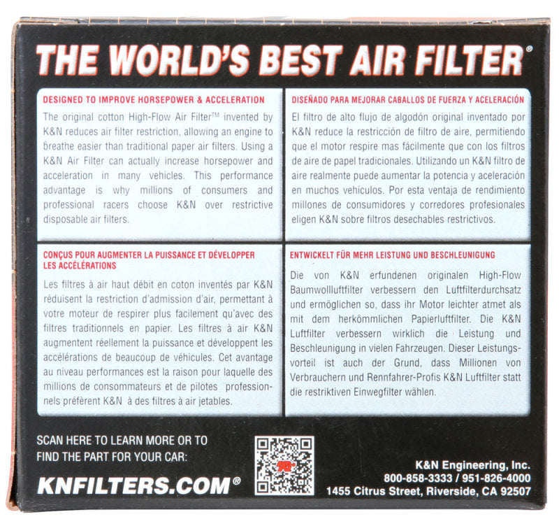 K&N 1-3/4in FLG 4 X 2-7/8in B 3 X 2in T 2-3/4in L Universal Clamp-On Air Filter