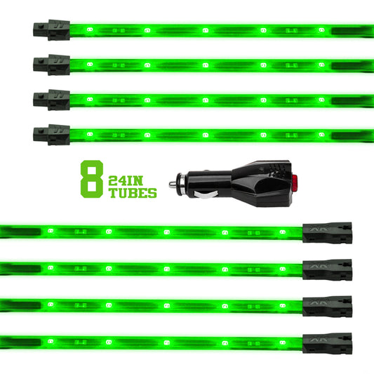 XK Glow Tube Single Color Underglow LED Accent Light Car/Truck Kit Green - 8x24In