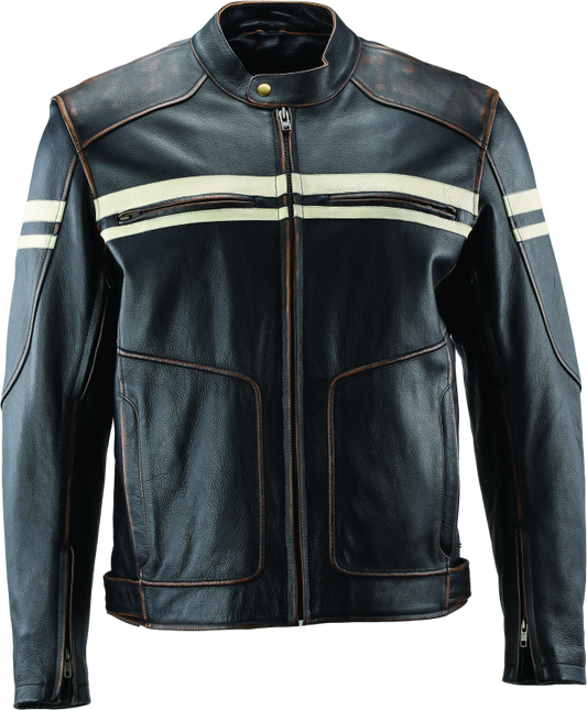 River Road Hoodlum Vintage Leather Jacket Black - Small