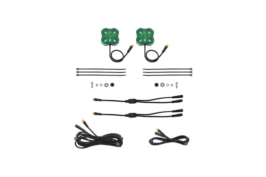 Diode Dynamics Stage Series Single Color LED Rock Light - Green M8 (2-pack)