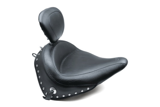 Mustang 00-15 Harley Softail Std Rear Tire Wide Touring Solo Seat w/Driver Backrest Studs- Black