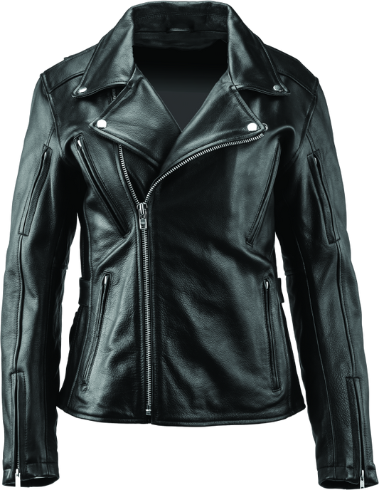 River Road Ironclad Classic Leather Jacket Black Womens - Medium