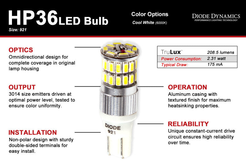 Diode Dynamics 921 LED Bulb HP36 LED - Cool - White Set of 4