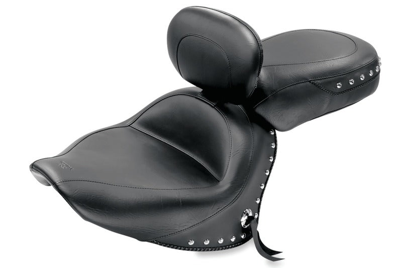 Mustang 07-17 Yamaha V-Star 1300,1300 Tourer Wide 2PC Seat w/ Driver Backrest Studs- Black