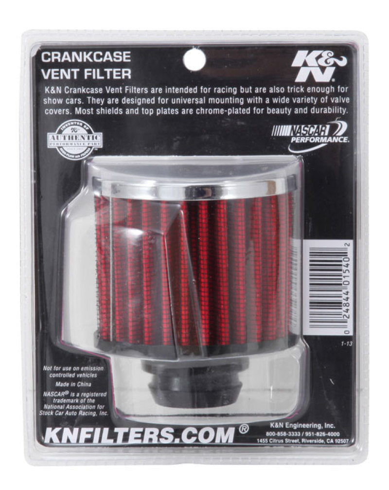 K&N Rubber Base Chrome Top Push-In Crankcase Vent Filter 3in OD x 2-1/2in H.