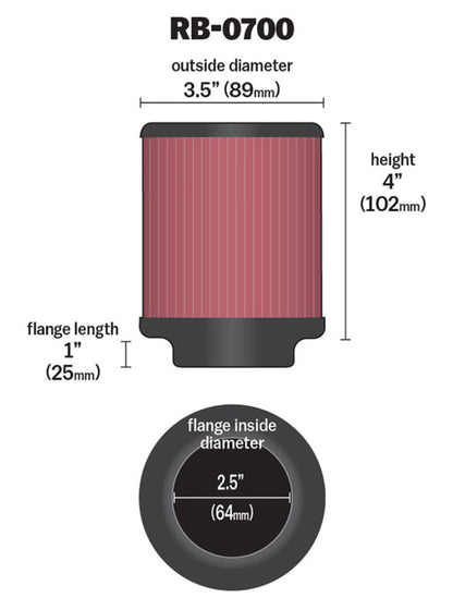 K&N Universal Rubber Filter 2.5 inch 5 Degree FLG 3.5 inch OD 4 inch Height