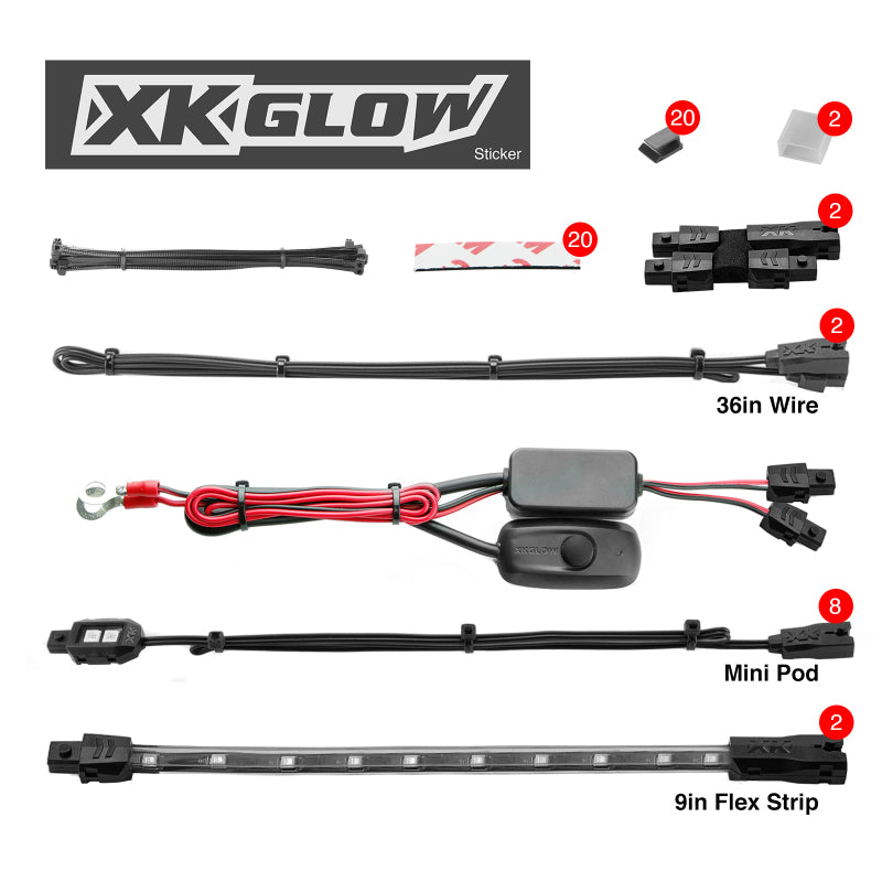 XK Glow Single Color XKGLOW LED Accent Light Motorcycle Kit Red - 8xPod + 2x8InStrips