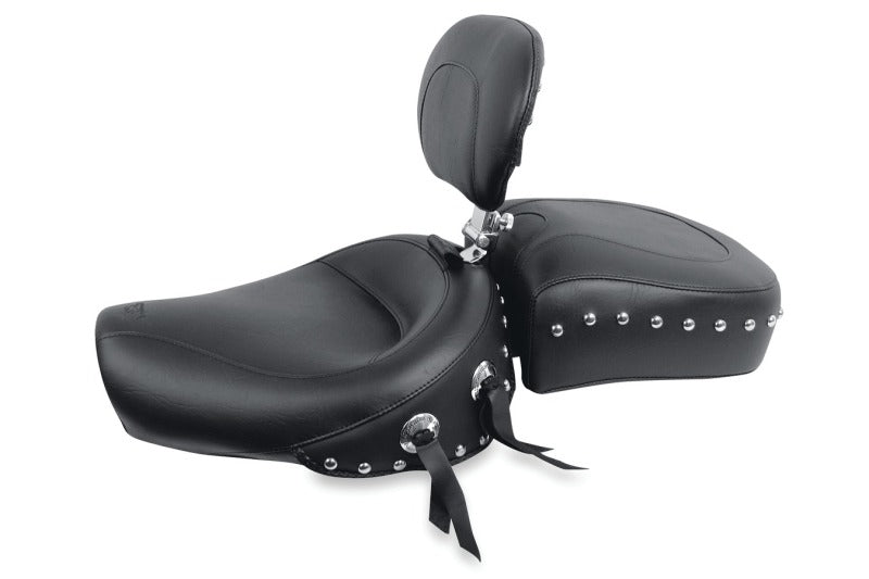 Mustang 82-03 Harley Sportster Wide Touring Solo Seat w/Driver Backrest Studs - Black