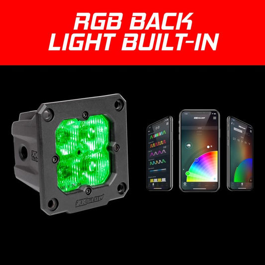 XK Glow Flush Mount XKchrome 20w LED Cube Light w/ RGB Accent Light - Driving Beam