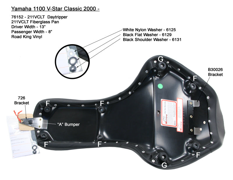 Mustang V-Star 1100 Daytripper 1PC Seat - Black