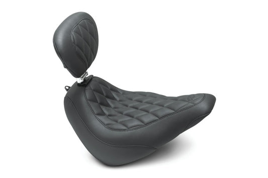 Mustang 18-21 Harley Street Bob Wide Tripper Solo Seat w/Driver Backrest Diamond Stitch - Black