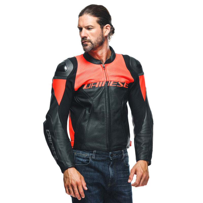 Dainese Racing 4 Leather Jacket Perforated Black/Fluorescent Red Size - 60