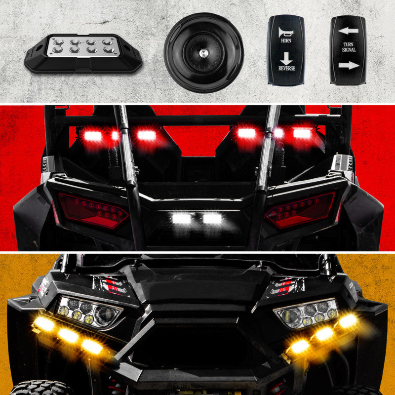 XK Glow ATV UTV Standard DOT Street Legal Conversion Signal/Horn Kit - 2 White 2 Red 2 Amber Pods