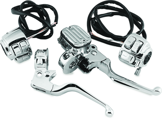 Bikers Choice 96-05 Big Twin 9/16in Bore Chrome Handlebar Control Kit With Chrome Switches