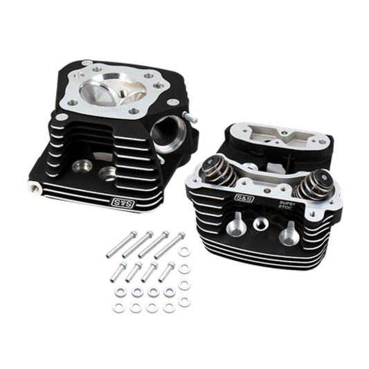 S&S Cycle 84-99 BT Super Stock Cylinder Head Kit For 3-1/2in and 3-5/8in Bore - Wrinkle Black