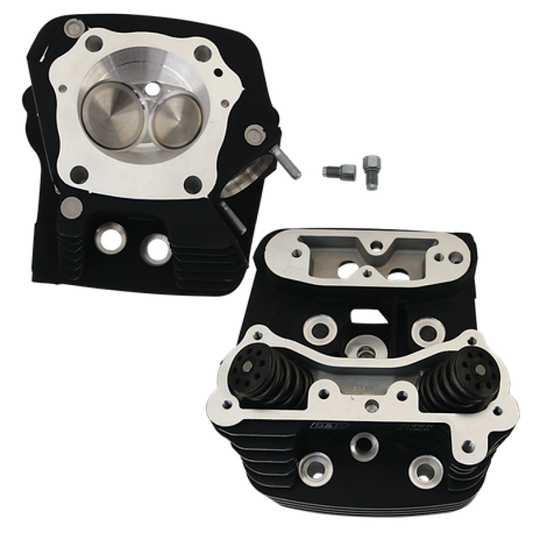 S&S Cycle 84-99 BT 93cc Cylinder Head Kit For S&S 4in Bore - Wrinkle Black