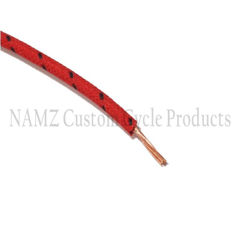 NAMZ OEM Color Cloth-Braided Wire 25ft. Pack 16g - Red w/Black Tracer