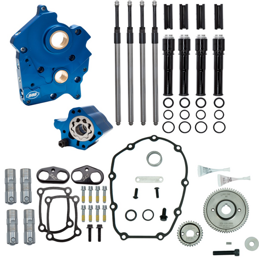 S&S Cycle 2017+ M8 Oil Cooled Models Gear Drive Cam Chest Kit w/o Cam - Black Pushrod Tubes