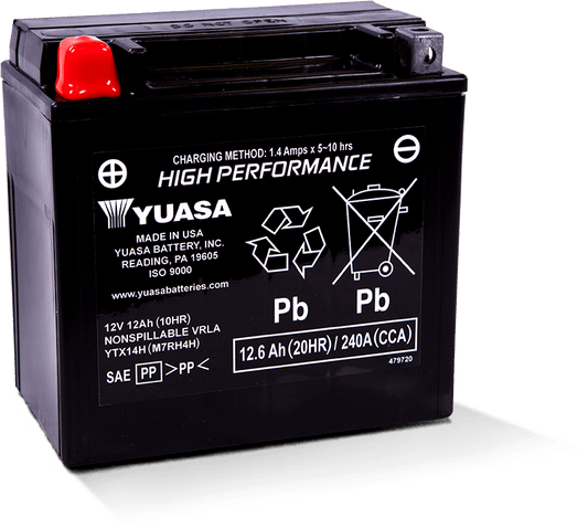 Yuasa YTX14AH Maintenance Free AGM 12 Volt Battery