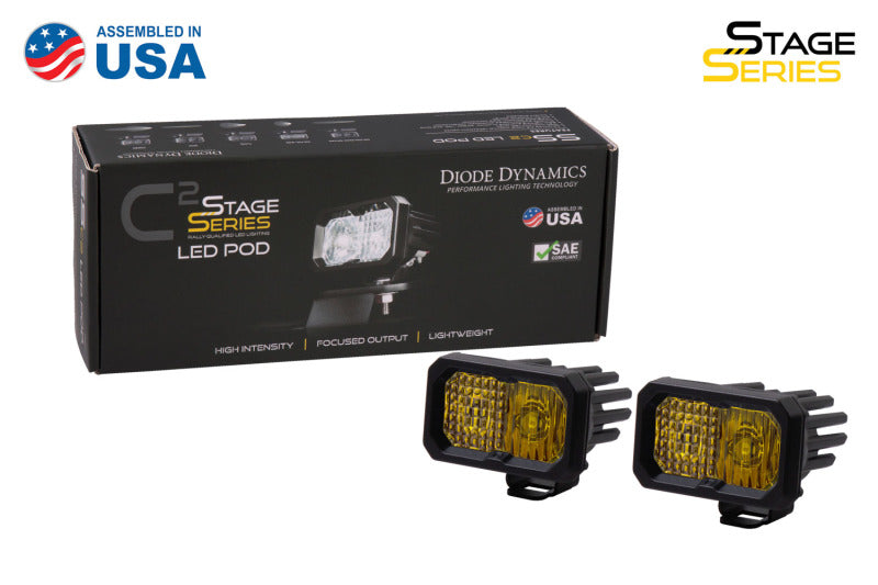 Diode Dynamics Stage Series 2 In LED Pod Sport - Yellow Flood Standard ABL (Pair)