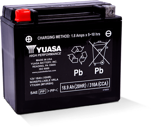 Yuasa YTX20H Maintenance Free AGM 12 Volt Battery