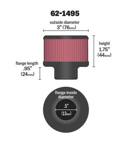 K&N .5in Flange ID x 3in OD x 3.25in H Rubber Base Crankcase Vent Filter