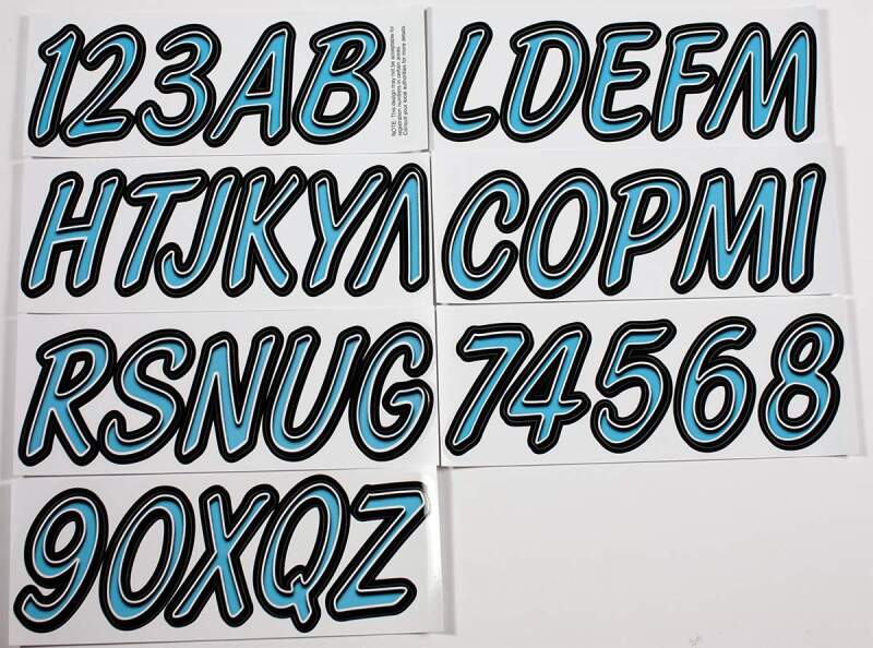 Hardline Boat Lettering Registration Kit 3 in. - 400 Cyan Blue/Black