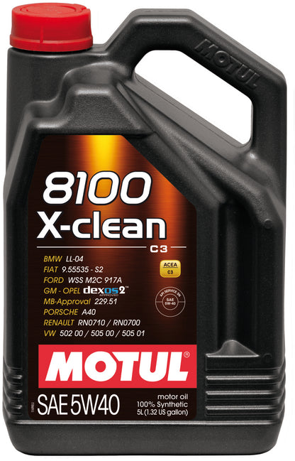 Motul 5L Synthetic Engine Oil 8100 5W40 X-CLEAN C3 -505 01-502 00-505 00-LL04